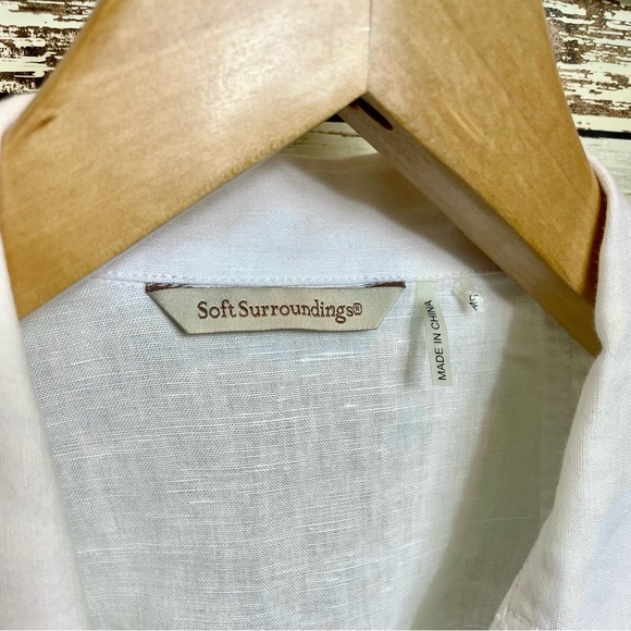 Women's Soft Surroundings White Linen Cotton Button Up Tunic Top Size PM - Picture 4 of 7